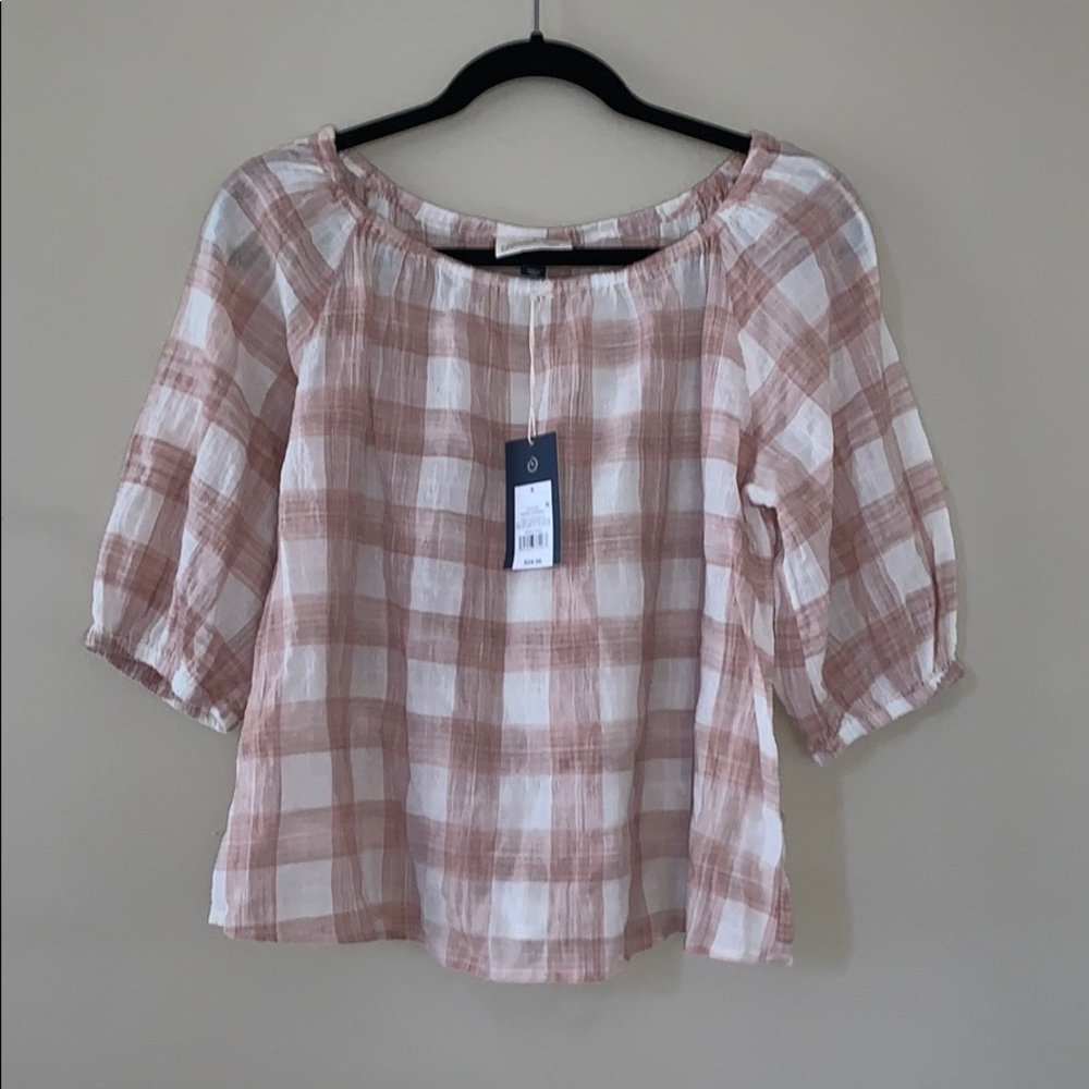Pink and white off the shoulders blouse